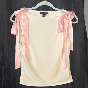 Forever 21 White Tank with Pink Bows Medium
